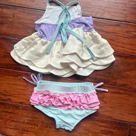 Love & Grow Clothing Co 3T Swimsuit Mermaid 2 Piece Ruffle Shimmer Scallop Edge - Picture 3 of 5